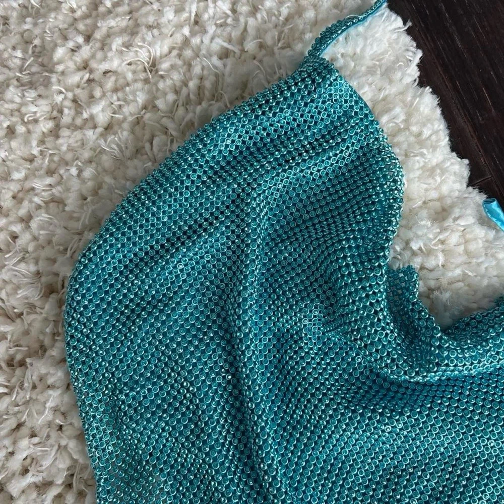 Meshki Daphne Diamante Halter Top - Aqua Blue - Picture 2 of 4